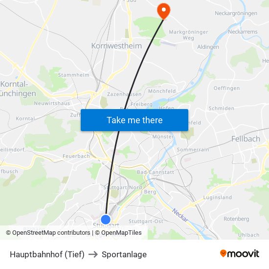 Hauptbahnhof (Tief) to Sportanlage map