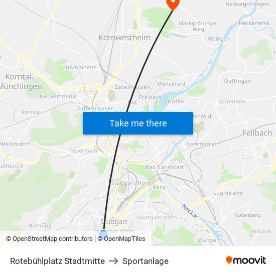 Rotebühlplatz Stadtmitte to Sportanlage map