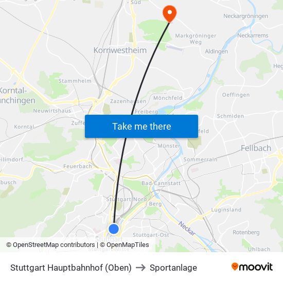 Stuttgart Hauptbahnhof (Oben) to Sportanlage map