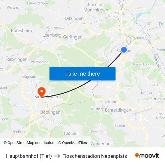 Hauptbahnhof (Tief) to Floschenstadion Nebenplatz map