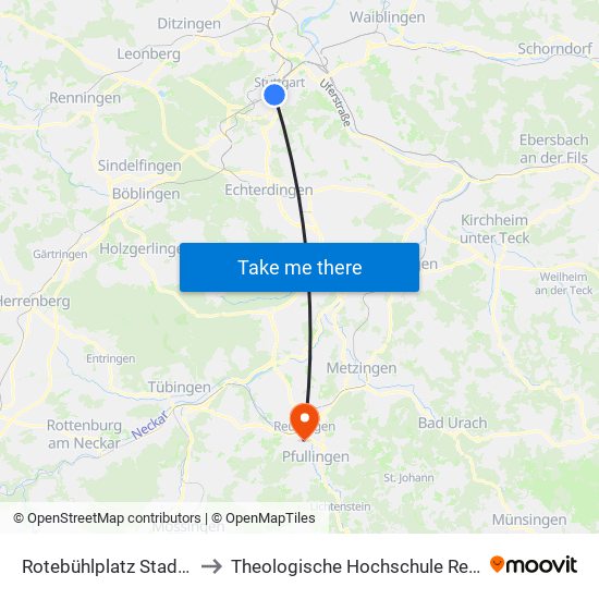 Rotebühlplatz Stadtmitte to Theologische Hochschule Reutlingen map