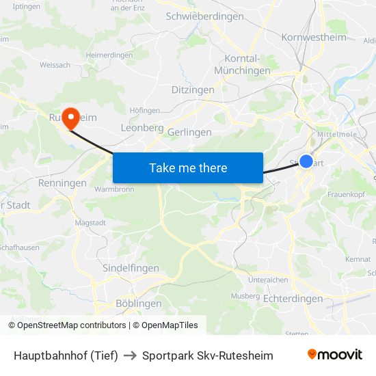 Hauptbahnhof (Tief) to Sportpark Skv-Rutesheim map