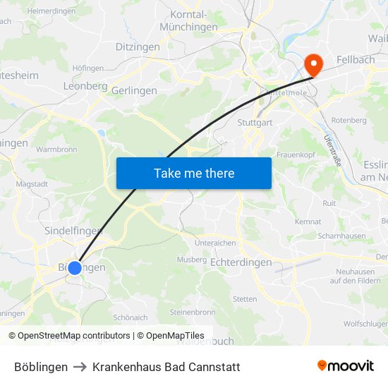 Böblingen to Krankenhaus Bad Cannstatt map