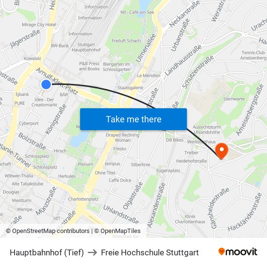 Hauptbahnhof (Tief) to Freie Hochschule Stuttgart map