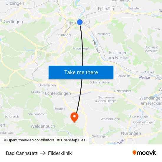 Bad Cannstatt to Filderklinik map