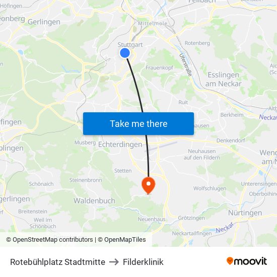 Rotebühlplatz Stadtmitte to Filderklinik map