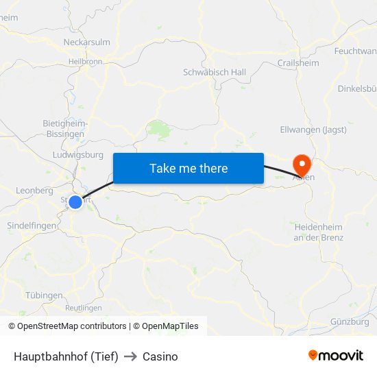 Hauptbahnhof (Tief) to Casino map