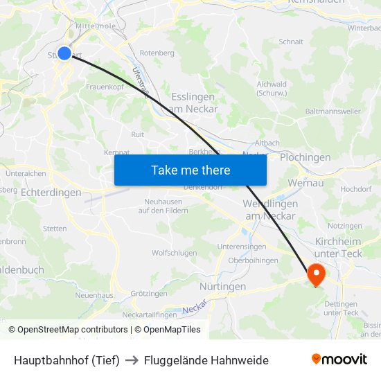 Hauptbahnhof (Tief) to Fluggelände Hahnweide map