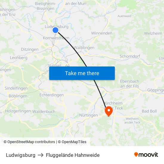 Ludwigsburg to Fluggelände Hahnweide map