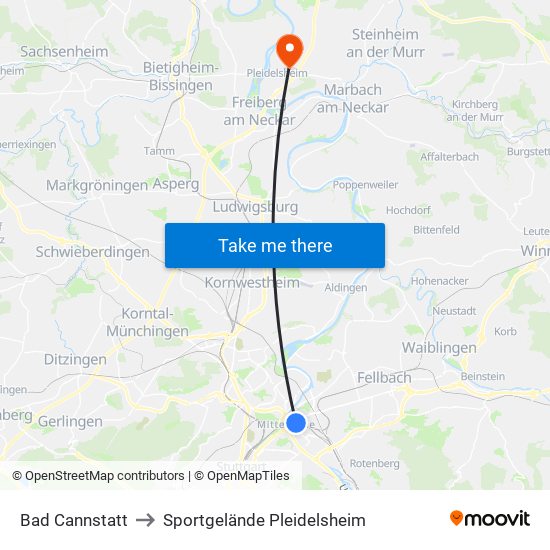 Bad Cannstatt to Sportgelände Pleidelsheim map