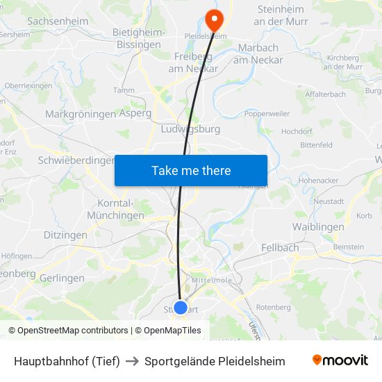 Hauptbahnhof (Tief) to Sportgelände Pleidelsheim map