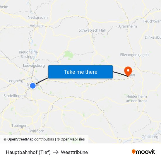 Hauptbahnhof (Tief) to Westtribüne map