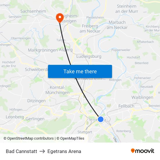 Bad Cannstatt to Egetrans Arena map