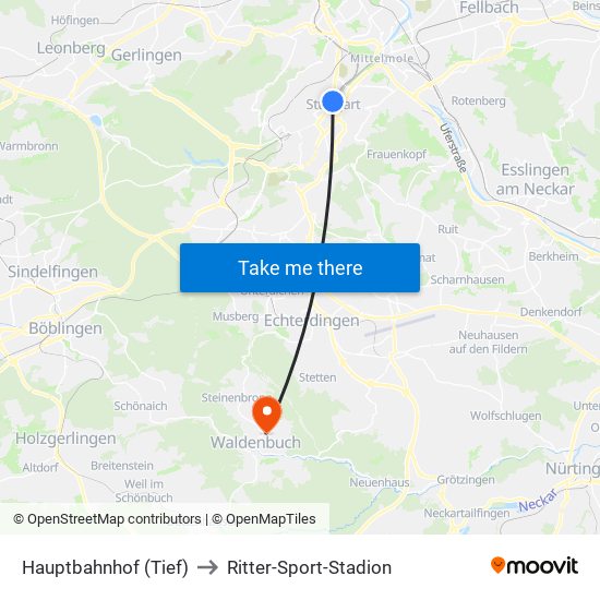 Hauptbahnhof (Tief) to Ritter-Sport-Stadion map