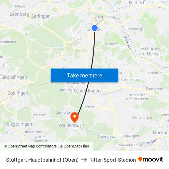 Stuttgart Hauptbahnhof (Oben) to Ritter-Sport-Stadion map