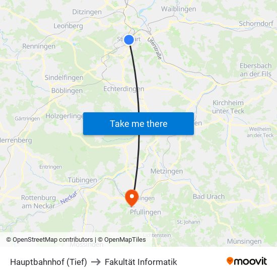 Hauptbahnhof (Tief) to Fakultät Informatik map