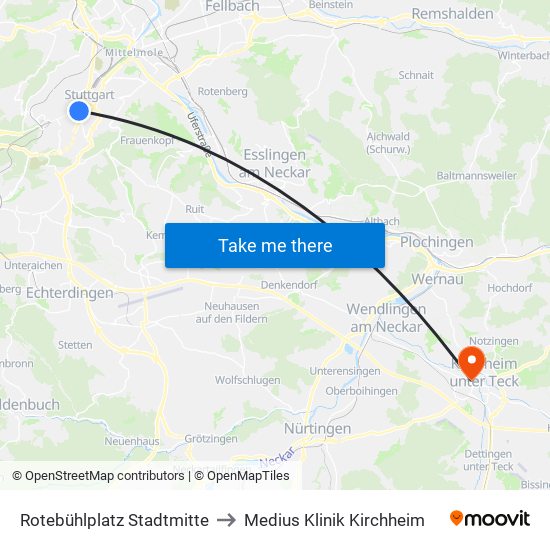 Rotebühlplatz Stadtmitte to Medius Klinik Kirchheim map