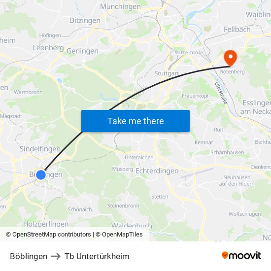 Böblingen to Tb Untertürkheim map