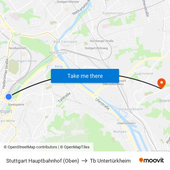 Stuttgart Hauptbahnhof (Oben) to Tb Untertürkheim map