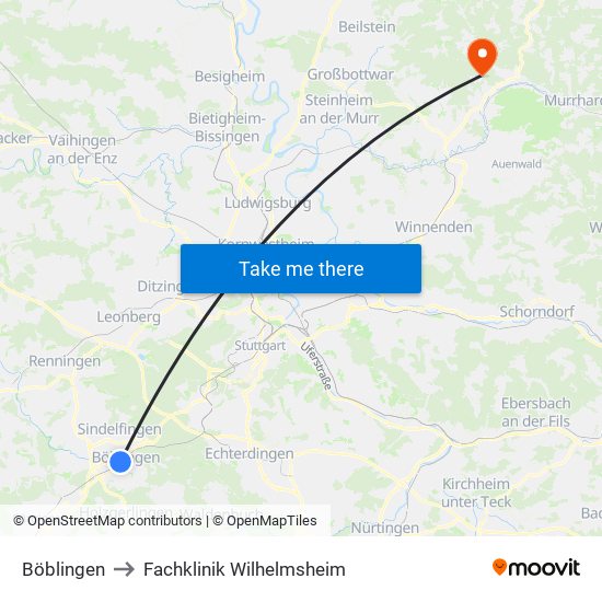 Böblingen to Fachklinik Wilhelmsheim map