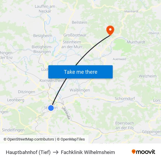 Hauptbahnhof (Tief) to Fachklinik Wilhelmsheim map