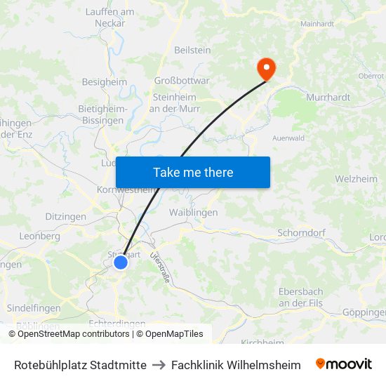 Rotebühlplatz Stadtmitte to Fachklinik Wilhelmsheim map