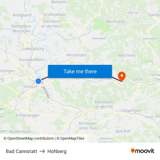 Bad Cannstatt to Hohberg map
