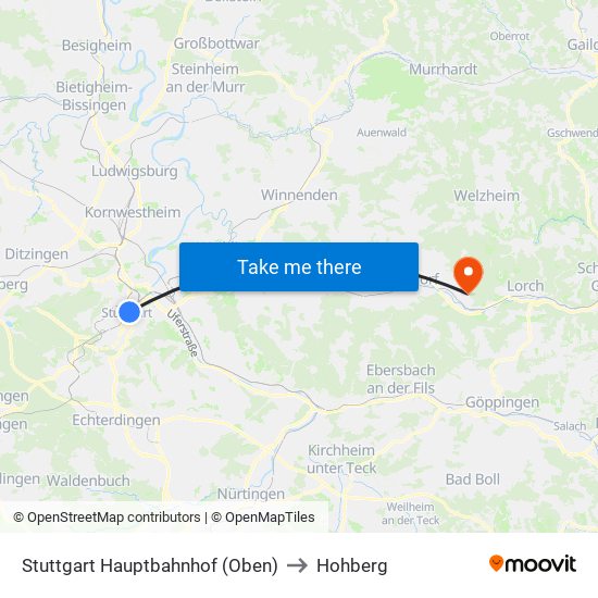Stuttgart Hauptbahnhof (Oben) to Hohberg map