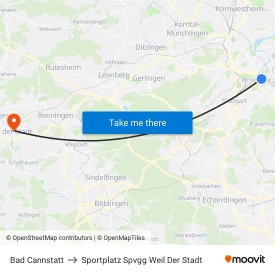 Bad Cannstatt to Sportplatz Spvgg Weil Der Stadt map