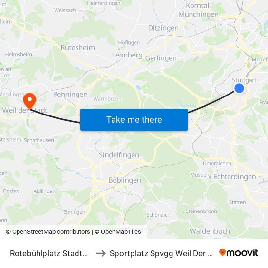 Rotebühlplatz Stadtmitte to Sportplatz Spvgg Weil Der Stadt map