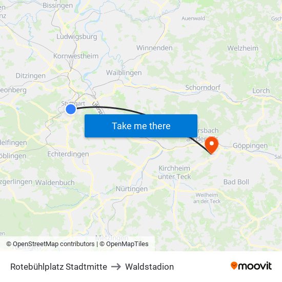 Rotebühlplatz Stadtmitte to Waldstadion map