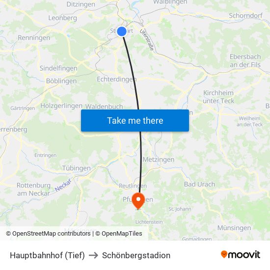 Hauptbahnhof (Tief) to Schönbergstadion map