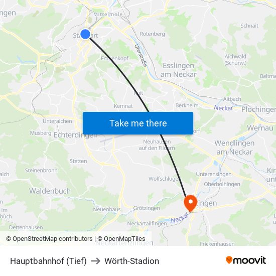 Hauptbahnhof (Tief) to Wörth-Stadion map