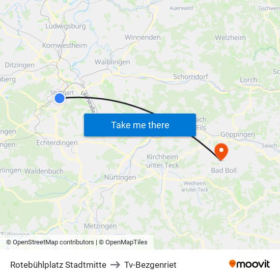 Rotebühlplatz Stadtmitte to Tv-Bezgenriet map
