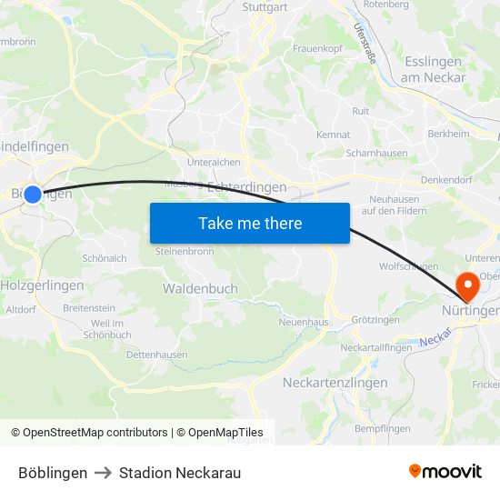 Böblingen to Stadion Neckarau map