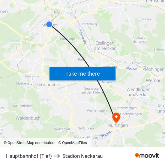 Hauptbahnhof (Tief) to Stadion Neckarau map