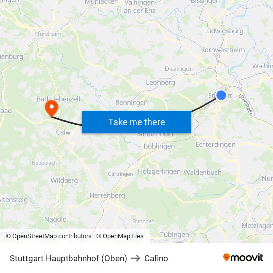 Stuttgart Hauptbahnhof (Oben) to Cafino map