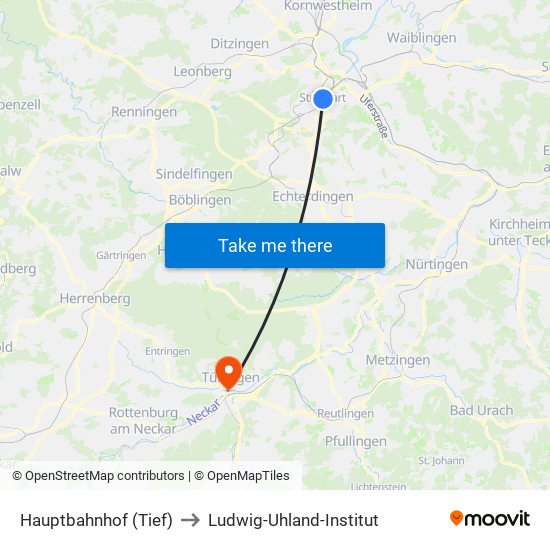 Hauptbahnhof (Tief) to Ludwig-Uhland-Institut map