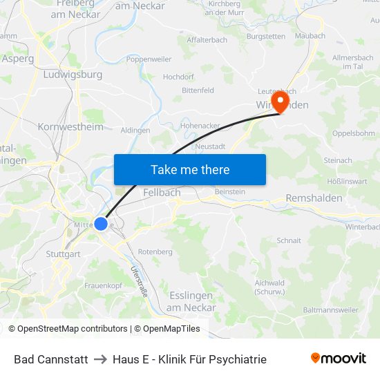 Bad Cannstatt to Haus E - Klinik Für Psychiatrie map