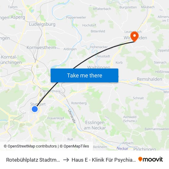 Rotebühlplatz Stadtmitte to Haus E - Klinik Für Psychiatrie map