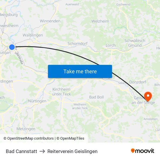 Bad Cannstatt to Reiterverein Geislingen map