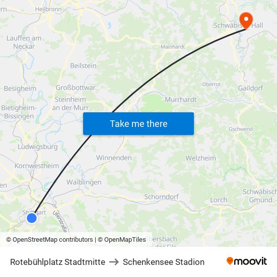 Rotebühlplatz Stadtmitte to Schenkensee Stadion map