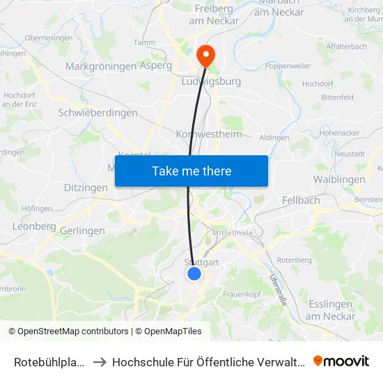 Rotebühlplatz Stadtmitte to Hochschule Für Öffentliche Verwaltung Und Finanzen Ludwigsburg map