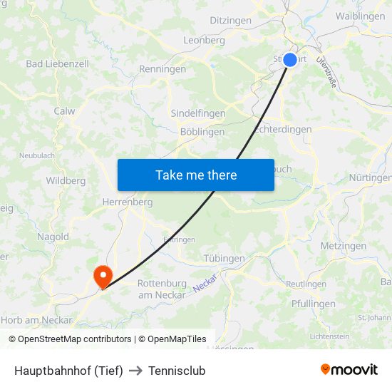 Hauptbahnhof (Tief) to Tennisclub map