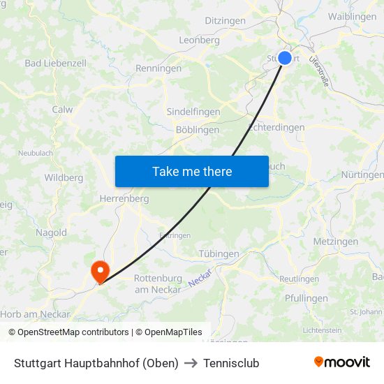 Stuttgart Hauptbahnhof (Oben) to Tennisclub map