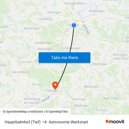 Hauptbahnhof (Tief) to Astronomie Werkstatt map