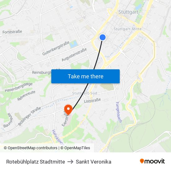 Rotebühlplatz Stadtmitte to Sankt Veronika map