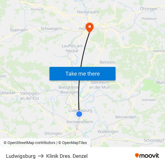 Ludwigsburg to Klinik Dres. Denzel map