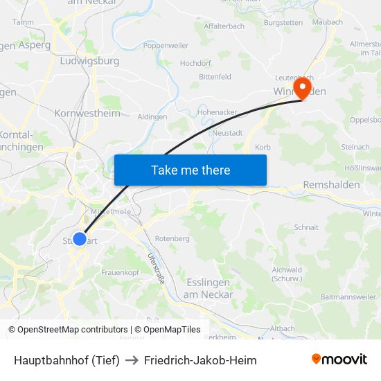 Hauptbahnhof (Tief) to Friedrich-Jakob-Heim map