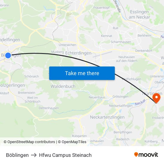 Böblingen to Hfwu Campus Steinach map